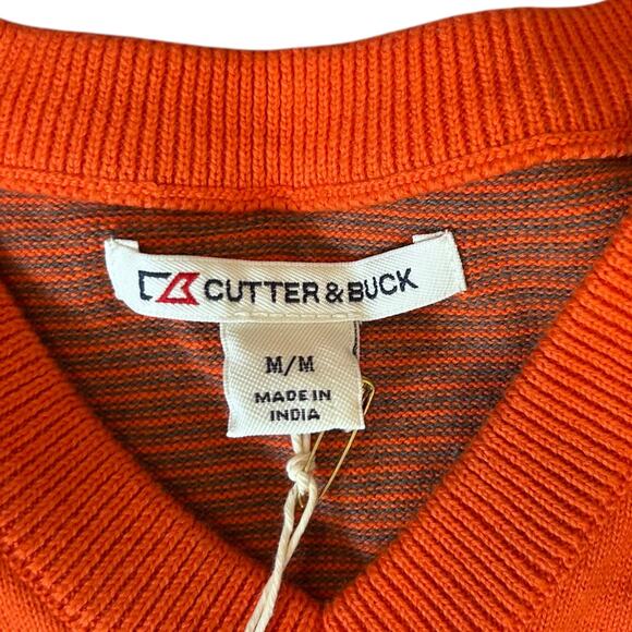 NWT Cutter & Buck Orange Cotton V Neck Outdoor Tight Knit Sweater Vest Sz Medium - Picture 6 of 12